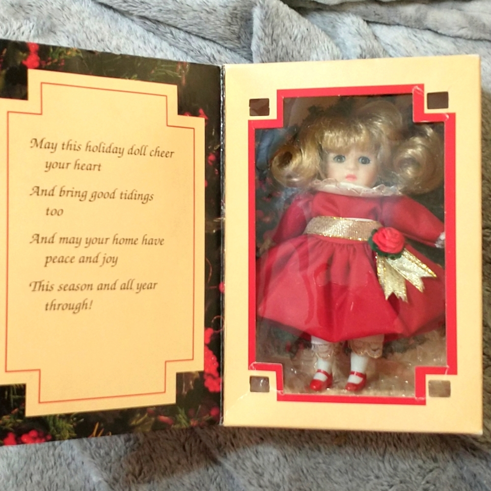 Antique Marie Osmond porcelain Christmas greeting card doll  Knickerbocker 1994